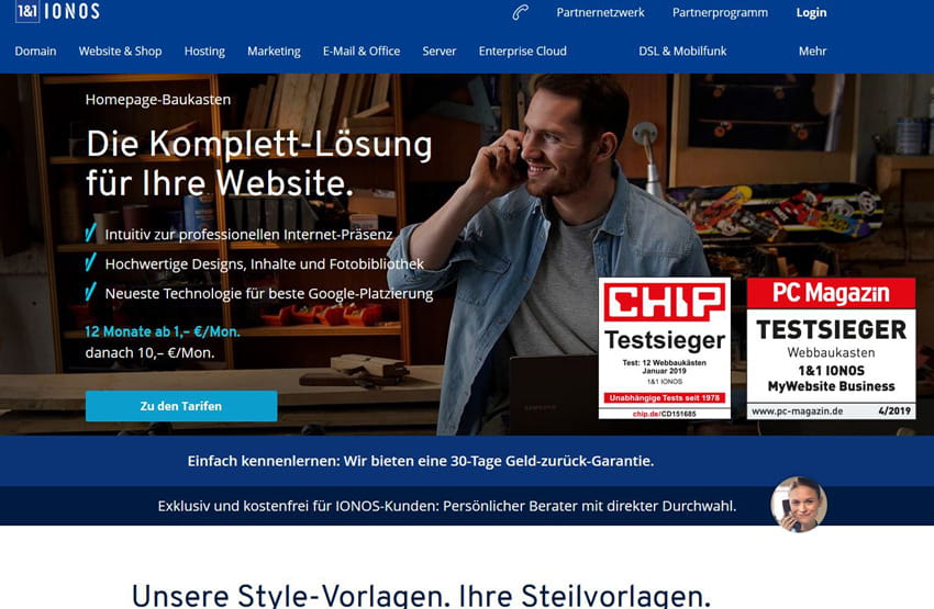 1und1 IONOS Homepage Baukasten