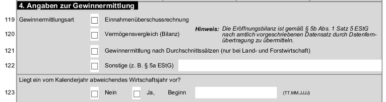Angaben zur Gewinnermittlung