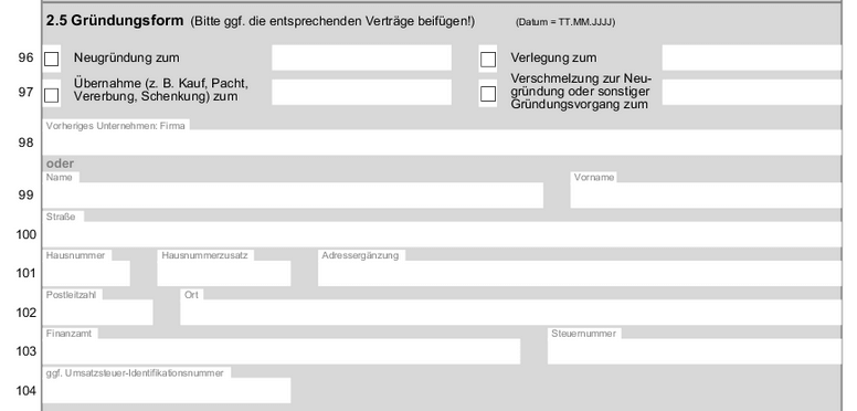 Angaben zur Gründungsform
