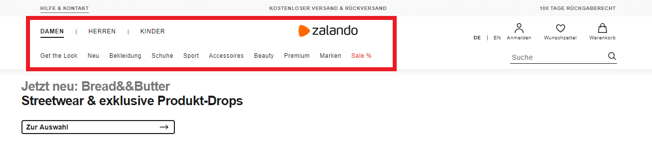 Design Website Beispiel Zalando