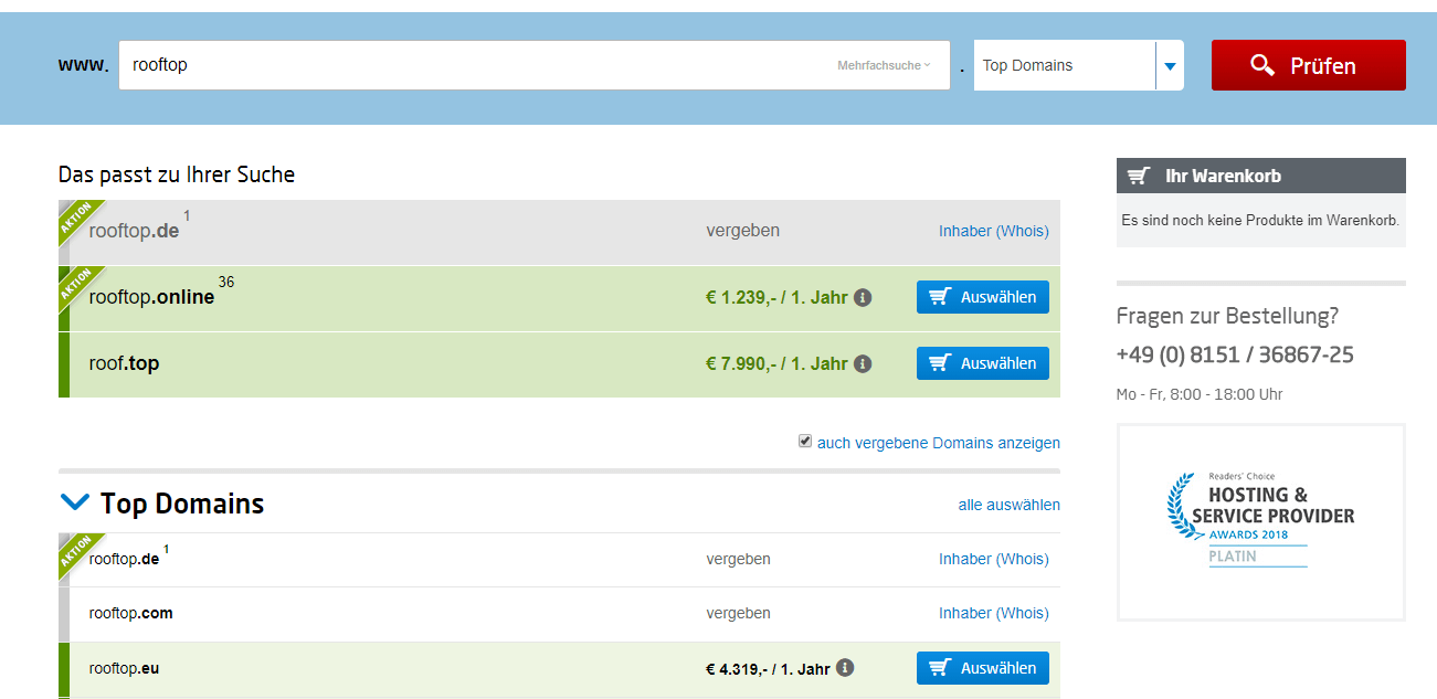 Domainkauf auf United Domains