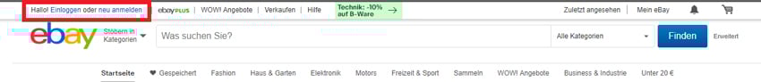 Bei eBay anmelden
