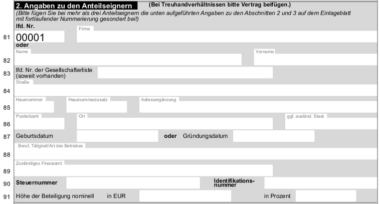 Formular Anteilseigner