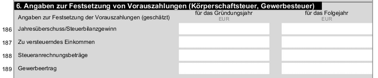 Fragebogen Vorauszahlung