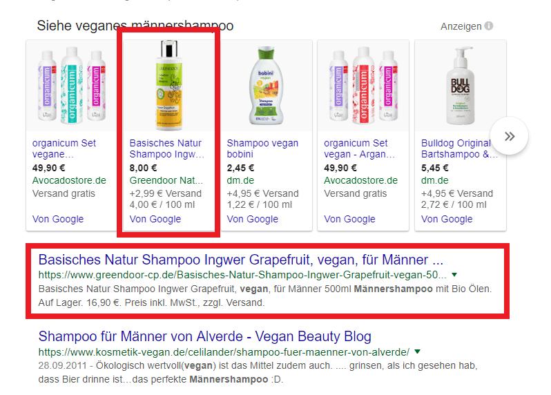 Google Suche veganes Männershampoo