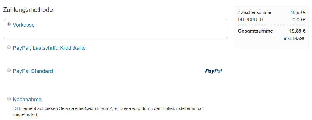 Online-Shop erstellen Zahlungsmethode