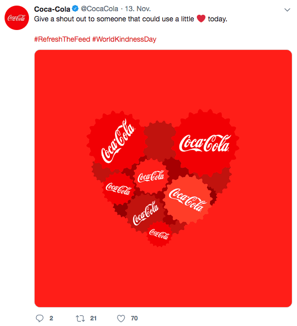 Twitter Post von Coca-Cola zum Kindness Day 2018