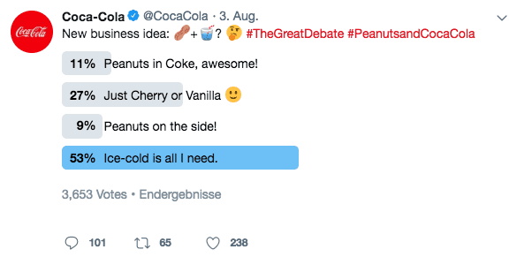 Umfrage auf dem Twitter Profil von Coca-Cola