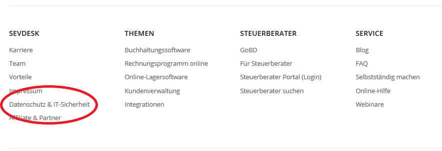 Datenschutz Verlinkung auf der Website