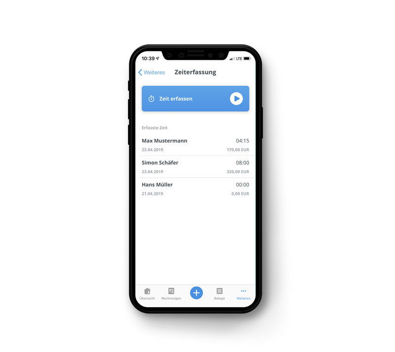 Zeiterfassung App sevDesk