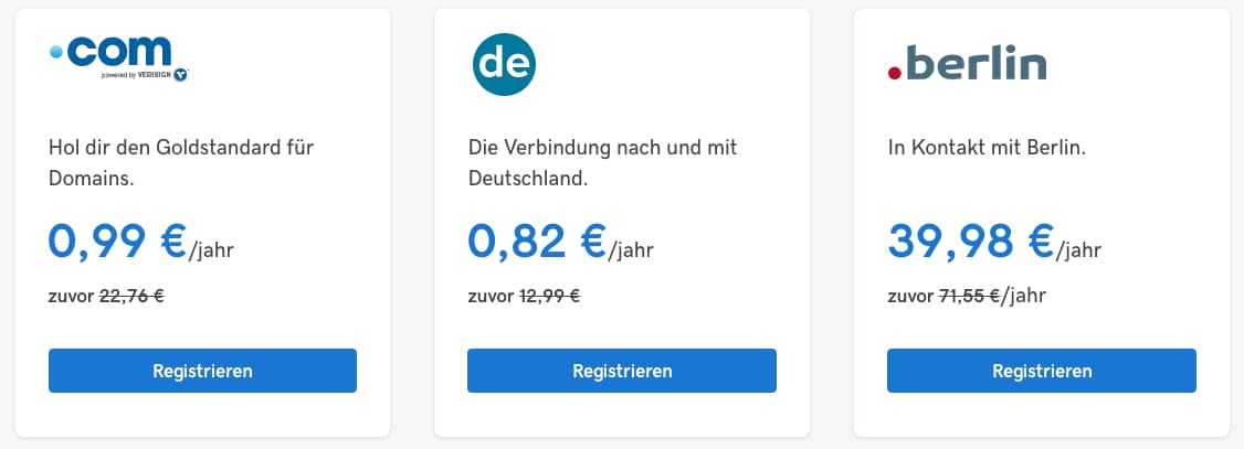 Verschiedene Domain Endungen