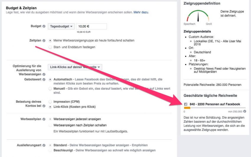 reichweite einer facebook ad ablesen